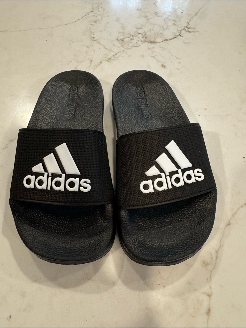 adidas Black Slide Sandals with White Logo for Kids